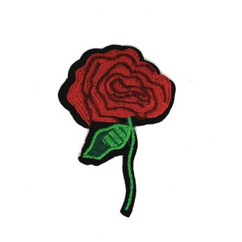 One Stem Red Rose Iron on Patch