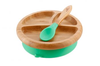Avanchy Bamboo Suction Classic Plate + Spoon 
