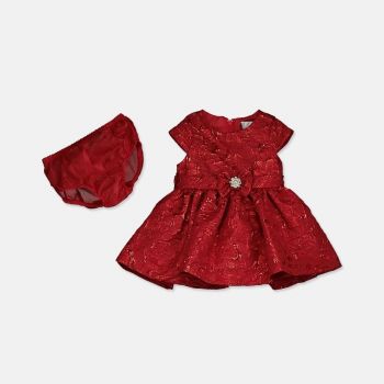 Rare Editions Metallic Brocade Bow Dress 2 Pieces, Red 12 Months