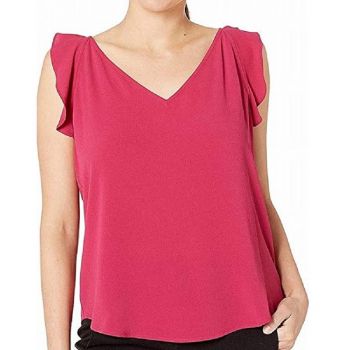 Vince Camuto's Women's Sleeveless Flutter Shoulder Blouse in Wild Hibiscus-XL