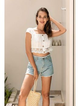 Layla Top - Women Square Neck Top Lace Crop Top
