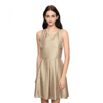Armani Exchange Metallic Scooped-arm Fit-and-Flare Dress, Size 8