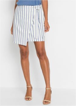 Body Flirt Women Striped Belted White and Blue Wrapped Skirt with Flax, Size EU 40