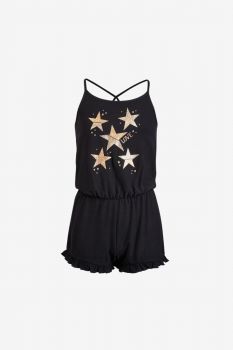 Epic Threads Big Girls' black Romper with Star Glitter gold decoration, Size XL (Age 11-14 Years)