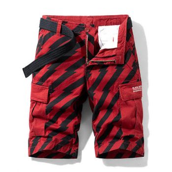 Cotton Stripe Cargo Multi-Pocket Tactical Shorts Size 32