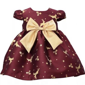 Bonnie Baby Red And Gold Reindeer Dress, Size 3 - 6 Months