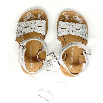 Laura Ashley Embellished Sandals for Toddler Girls, Silver - Size 6