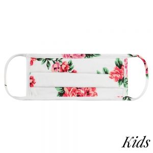 KIDS Reusable Ivory Floral Pleated T-Shirt Cloth Face Mask (Non Medical)