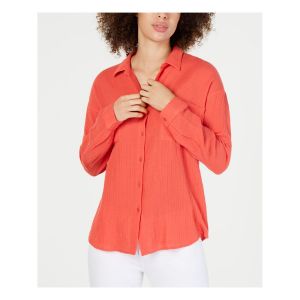 Eileen Fisher Organic Cotton Gauze Classic Collar Dark Peach Shirt, Size L